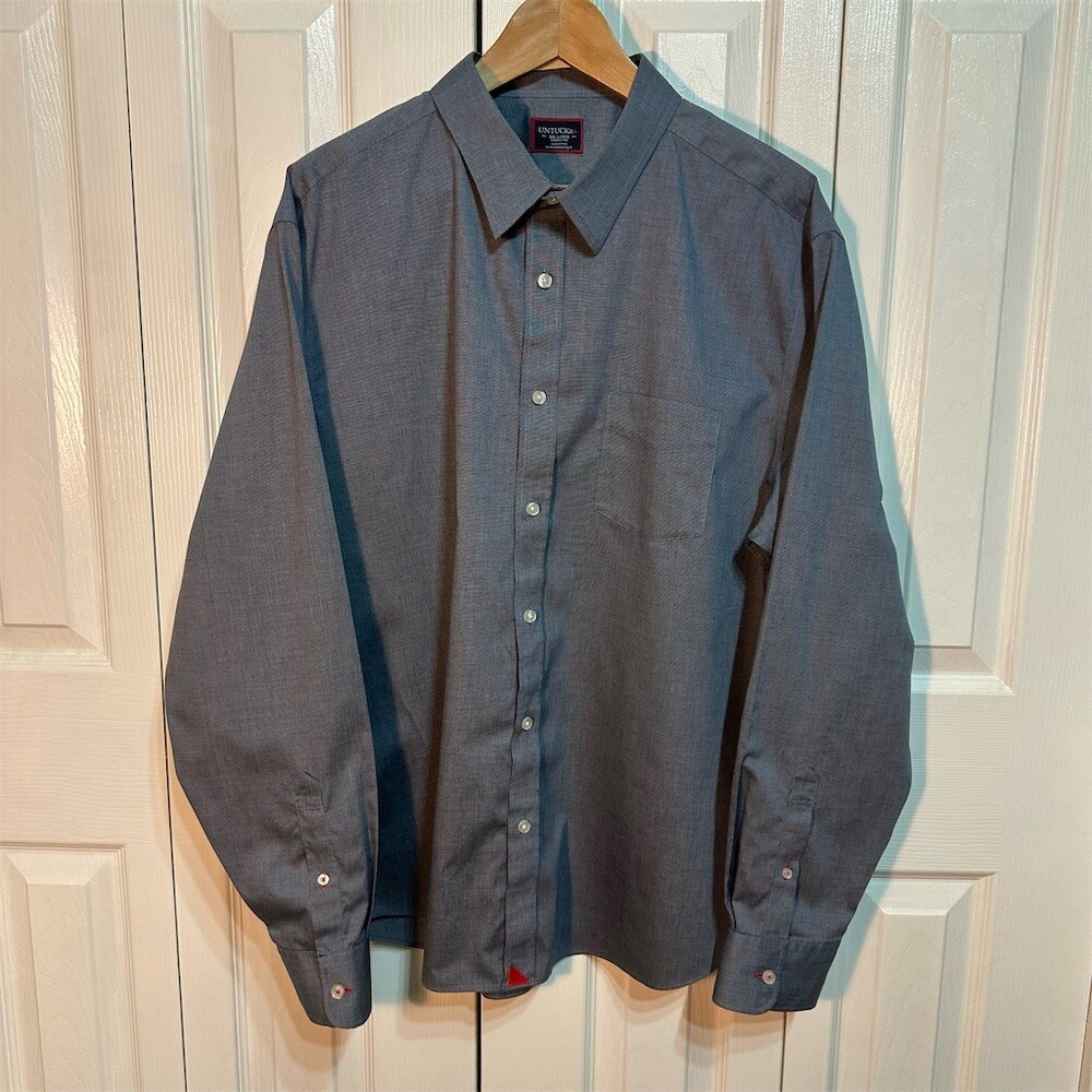 UNTUCKit Button-Up Shirt Men's 2XL Blue Solid Long Sleeve Wrinkle-Free